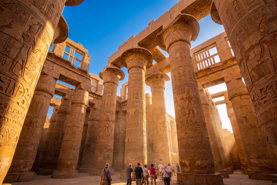 Karnak Tapınağı'nın hiyeroglifli dev sütunları
